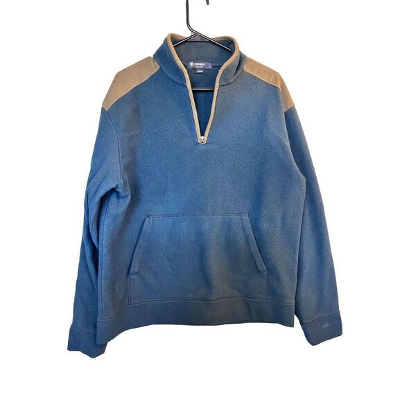Cremieux Men’s Large Wool Blend  Navy Blue‎ 1/4 Zip Pullover Elbow Patches GUC - Picture 1 of 8